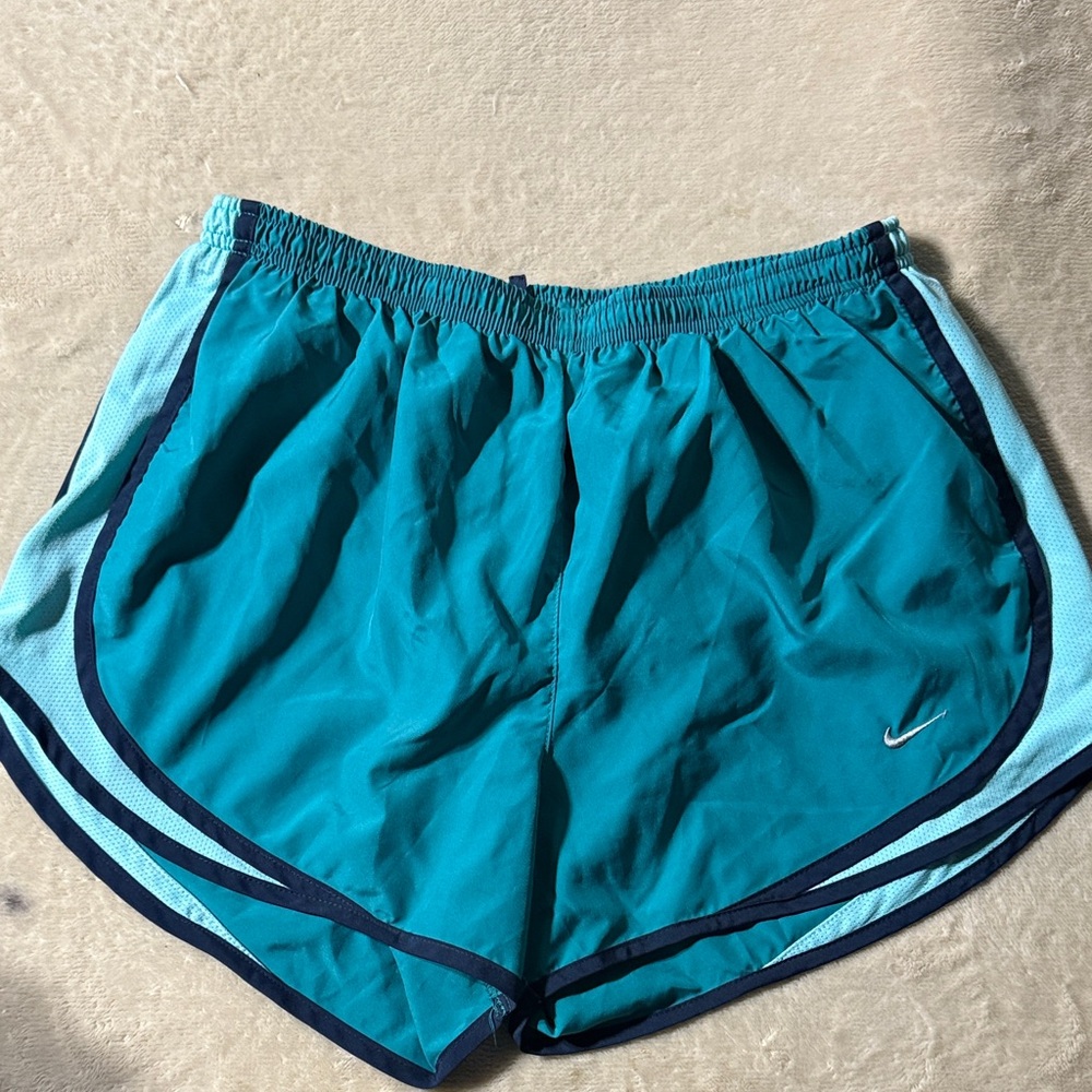 Nike Women's Teal and Navy Athletic Shorts Drifit Large